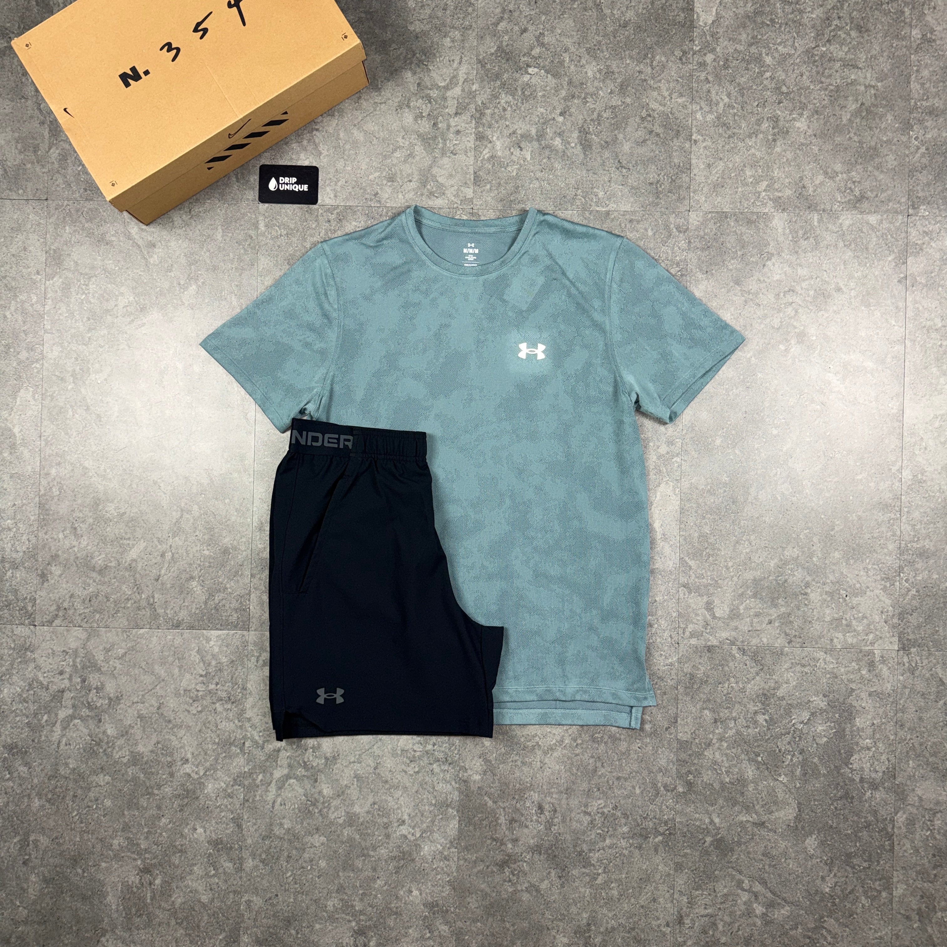 Under Armour Tech Camo T-Shirt Green & Black Vanish Shorts Set