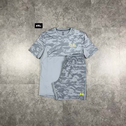 Under Armour Tech Camo T-Shirt Grey & Grey Tech Camo Shorts Set