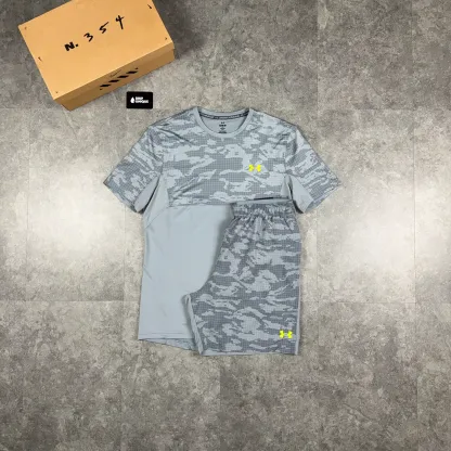 Under Armour Tech Camo T-Shirt Grey & Grey Tech Camo Shorts Set