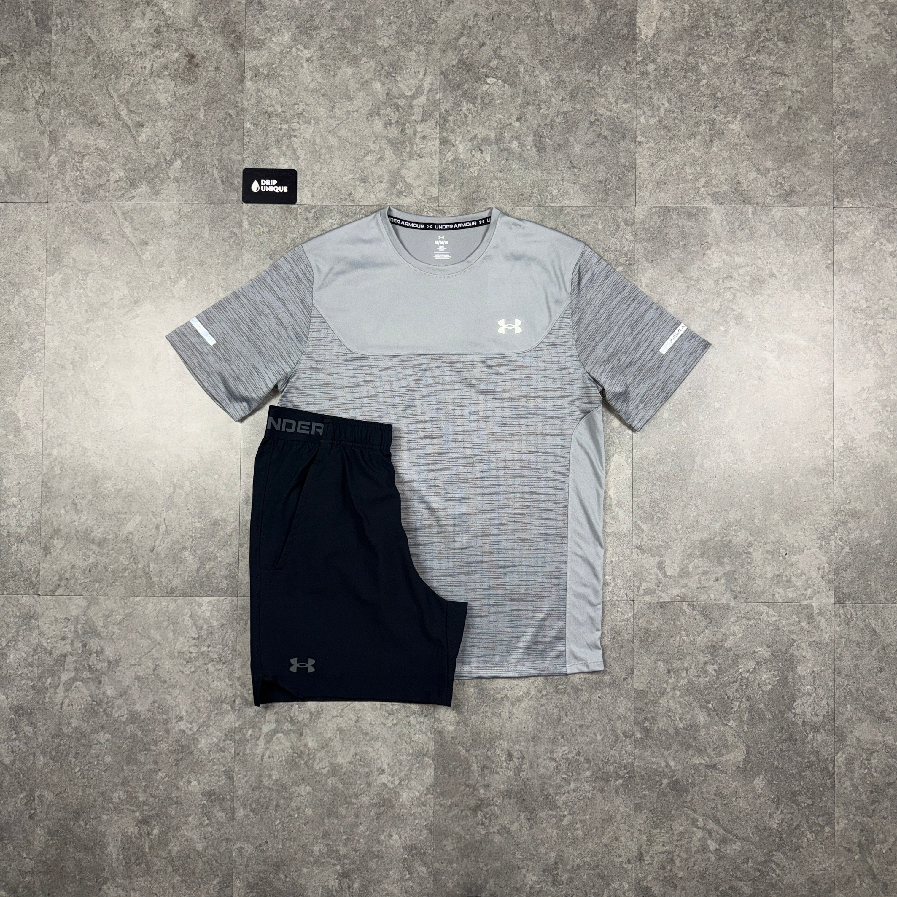 Under Armour Tech Utility T-Shirt Grey & Black Vanish Woven Shorts Set