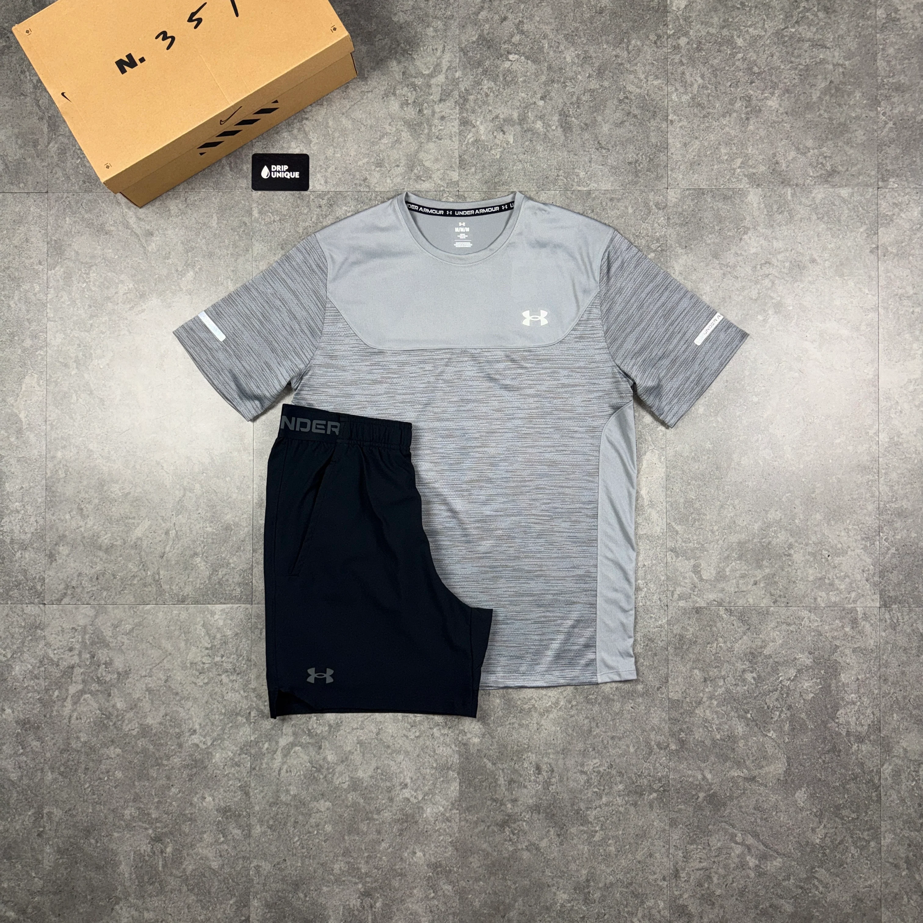 Under Armour Tech Utility T-Shirt Grey & Black Vanish Woven Shorts Set