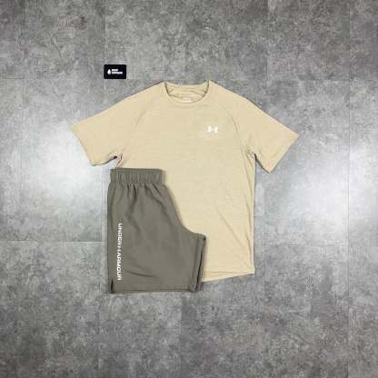 Under Armour Textured T-Shirt Beige / Beige Woodmark Shorts Set