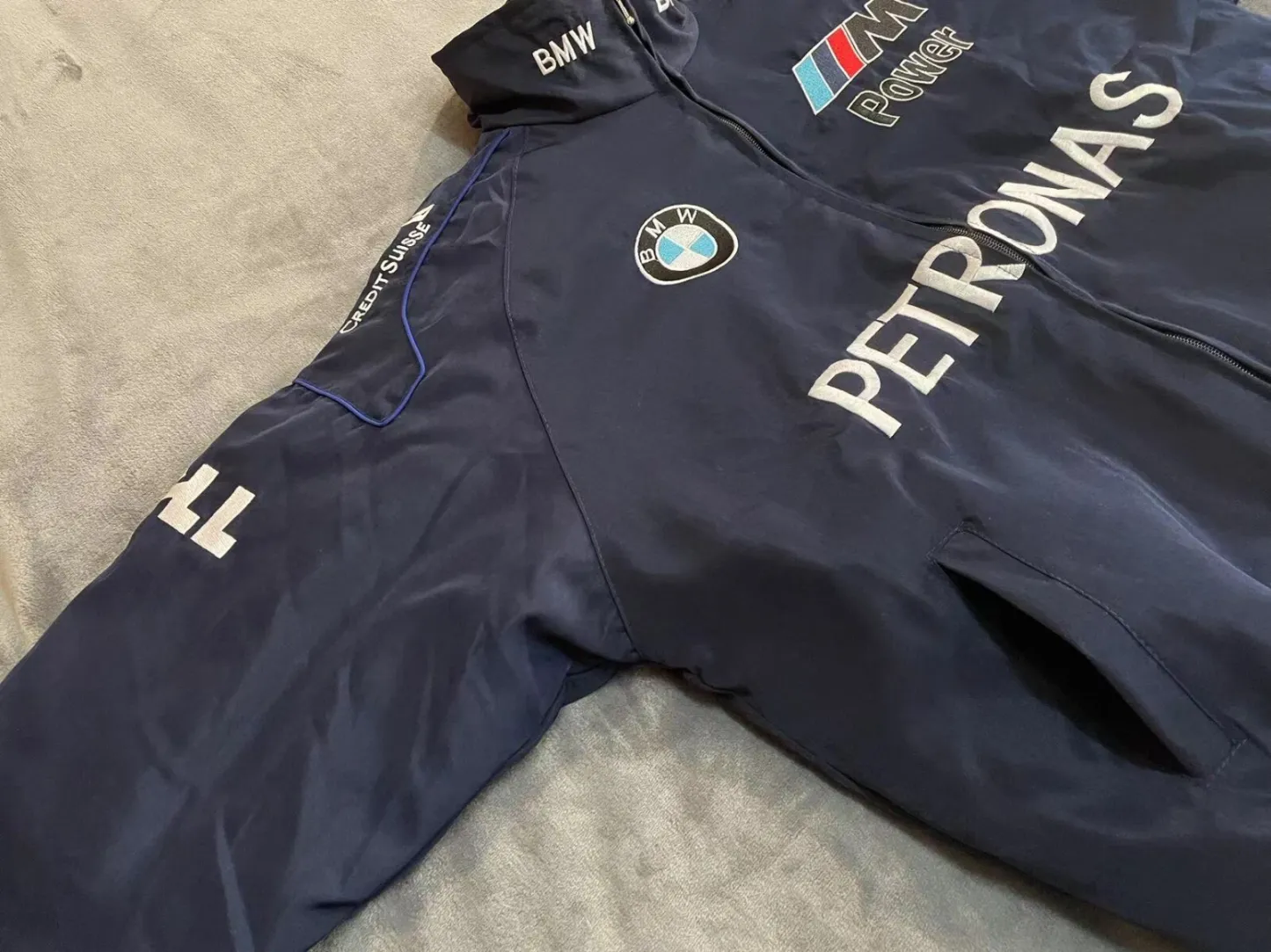 Unisex Adult BMW Jacket Navy Ebroidered Cotton Padded F 1 Racing Jacket