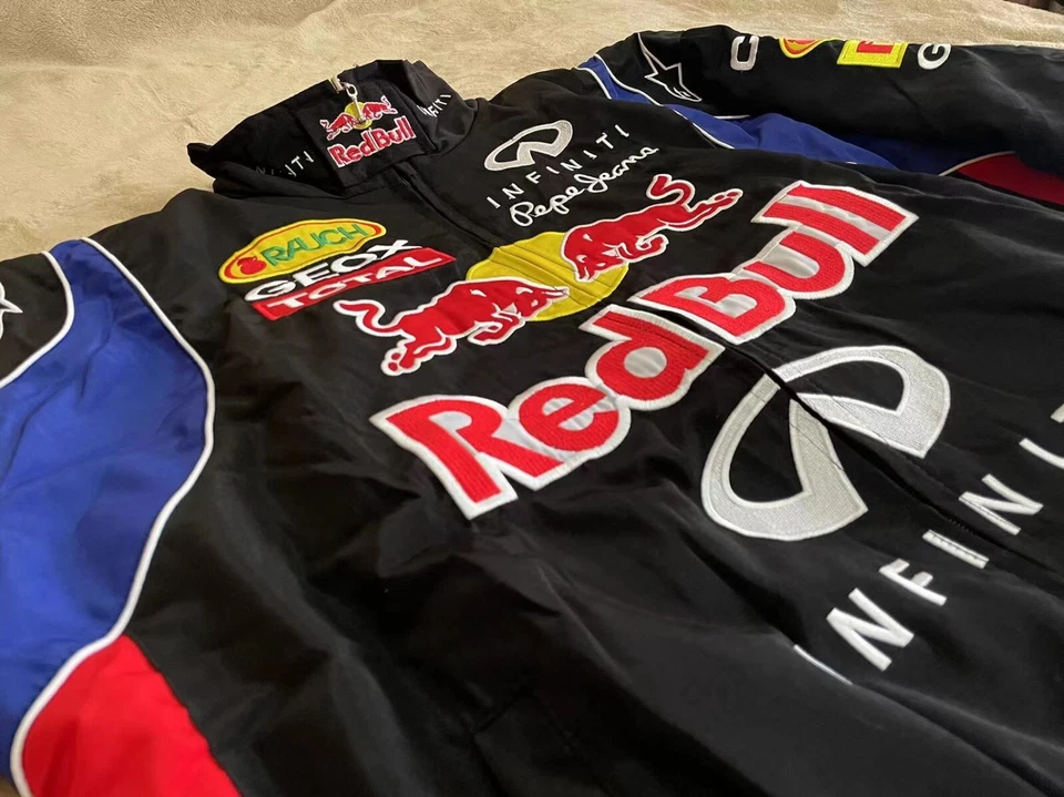 Adult F1 Vintage Racing Jacket, Ebroidered Cotton Padded ,Red Bull Jacket