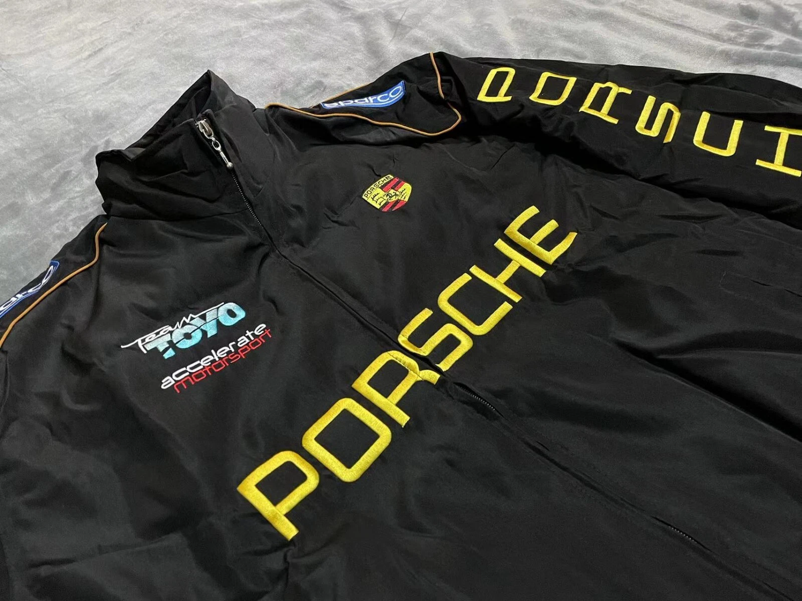 Unisex Adult Jacket Black Ebroidered Cotton Padded F 1 Racing Jacket