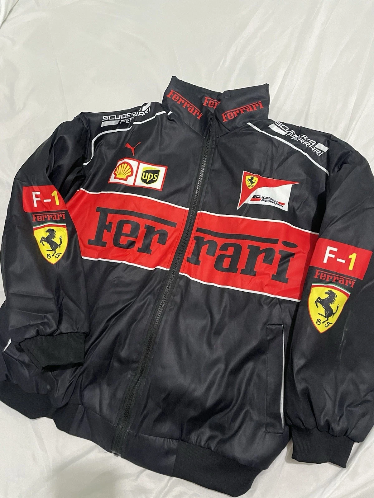 Ferrari Racing Jacket Black  F1 Team Emblems Printed