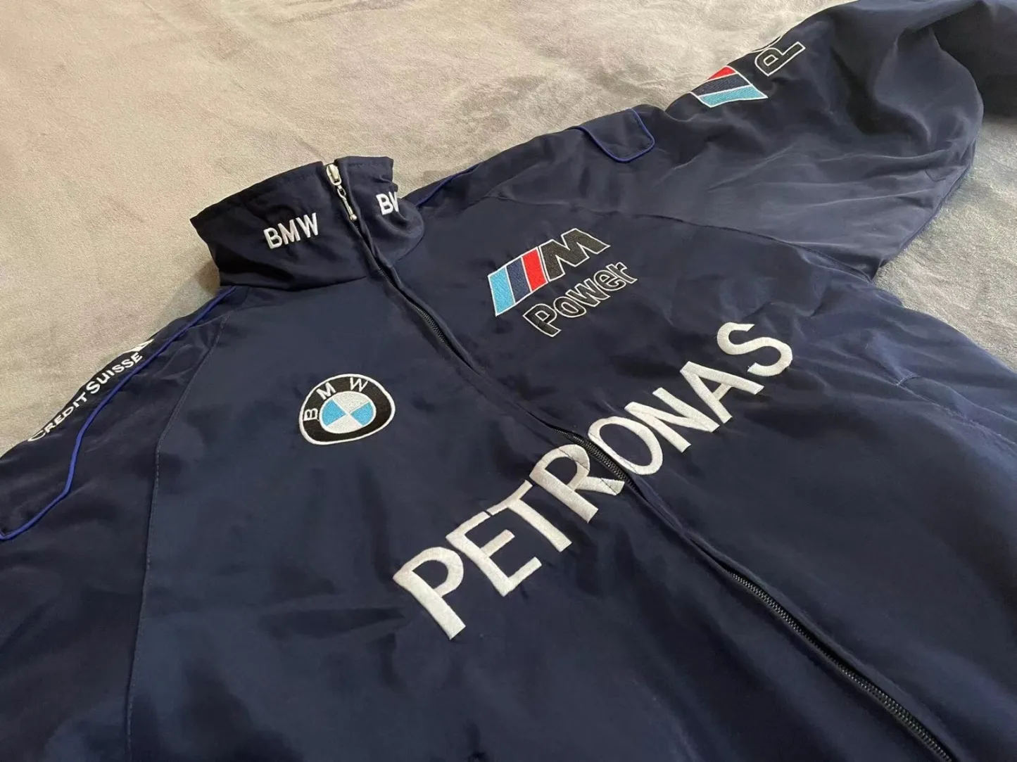 Unisex Adult BMW Jacket Navy Ebroidered Cotton Padded F 1 Racing Jacket