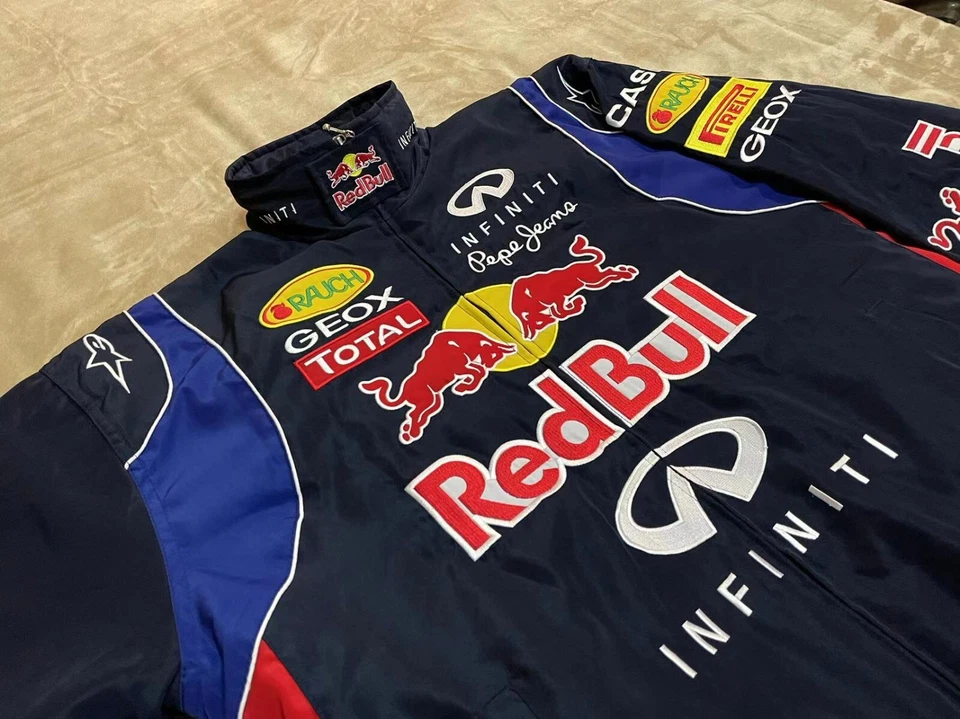 Adult F1 Vintage Racing Jacket, Ebroidered Cotton Padded ,Red Bull Jacket