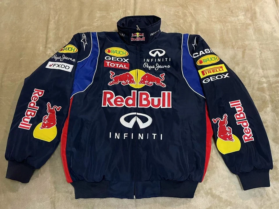 Adult F1 Vintage Racing Jacket, Ebroidered Cotton Padded ,Red Bull Jacket