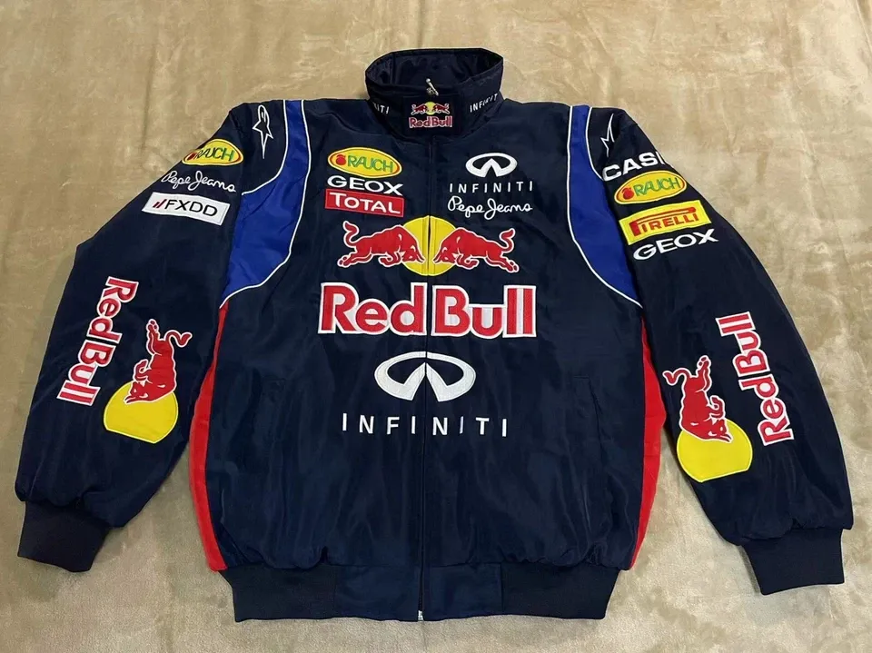 Adult F1 Vintage Racing Jacket, Ebroidered Cotton Padded ,Red Bull Jacket