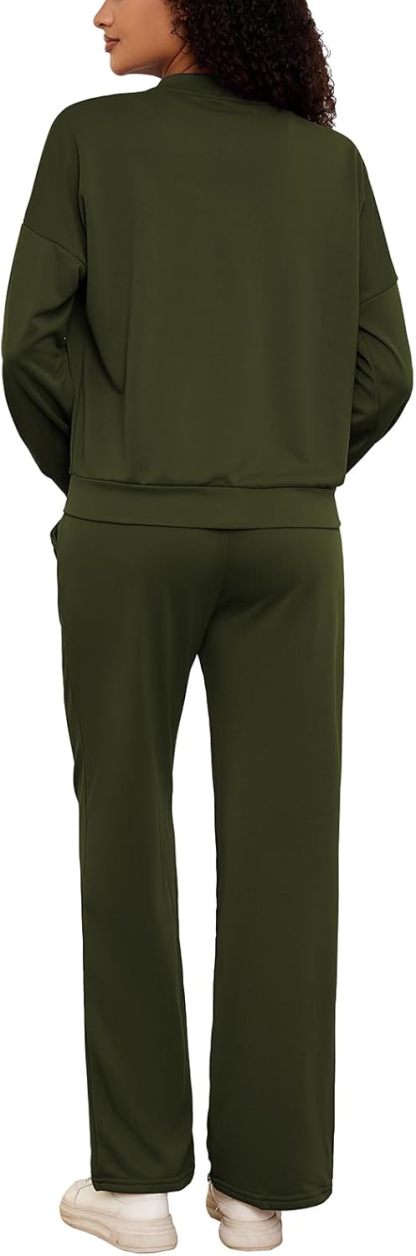 PINSV Women's 2 Piece Outfits Sweatsuits Full Zip Sweatshirts Wide Leg Sweatpant Set Tracksuit
