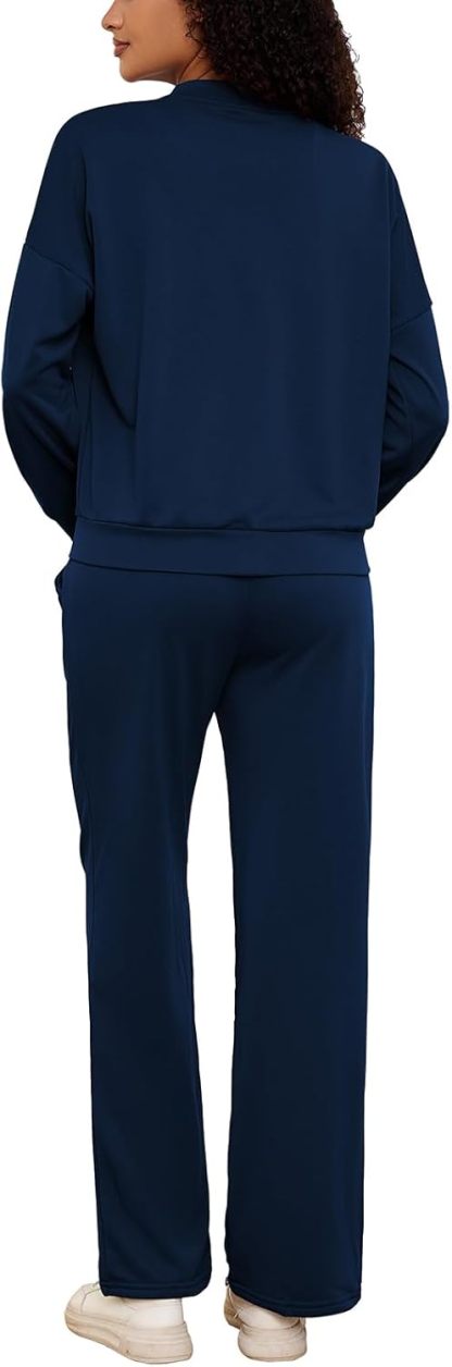 PINSV Women's 2 Piece Outfits Sweatsuits Full Zip Sweatshirts Wide Leg Sweatpant Set Tracksuit