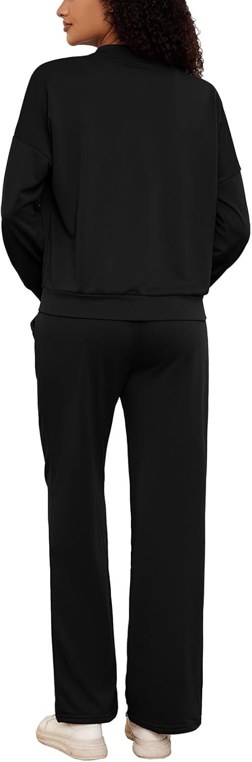 PINSV Women's 2 Piece Outfits Sweatsuits Full Zip Sweatshirts Wide Leg Sweatpant Set Tracksuit