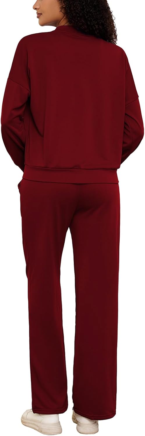 PINSV Women's 2 Piece Outfits Sweatsuits Full Zip Sweatshirts Wide Leg Sweatpant Set Tracksuit