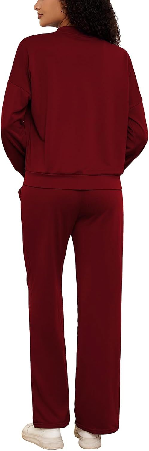 PINSV Women's 2 Piece Outfits Sweatsuits Full Zip Sweatshirts Wide Leg Sweatpant Set Tracksuit