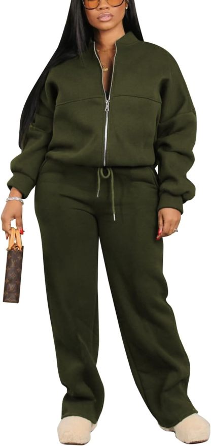 PINSV Women's 2 Piece Outfits Sweatsuits Full Zip Sweatshirts Wide Leg Sweatpant Set Tracksuit