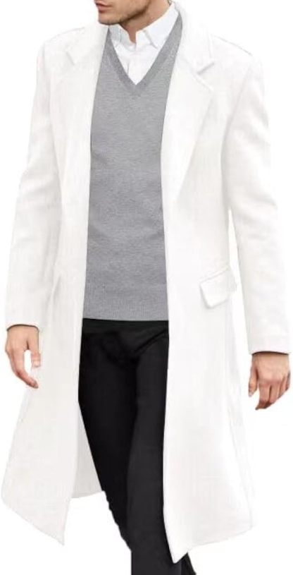 SOMTHRON Men's Casual Trench Coat Slim Fit Notched Collar Long Jacket Overcoat Single Breasted Pea Coat wih Pockets