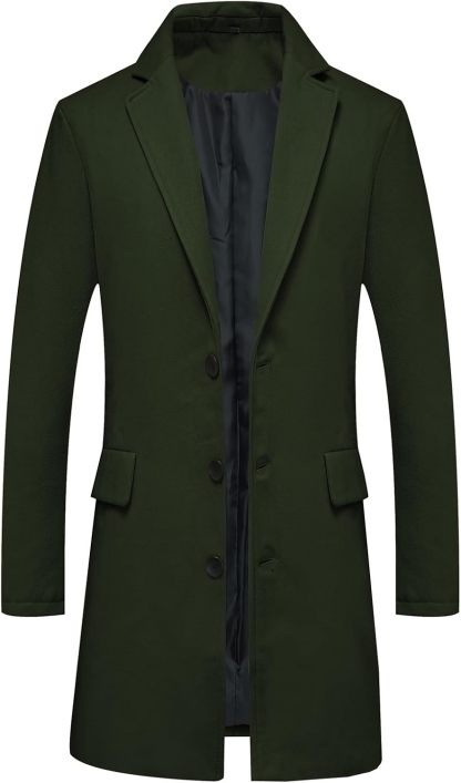 Lisskolo Men's Classic Wool Trench Overcoat Single Breasted Mid Long Wool Blend Top Pea Coats Jackets