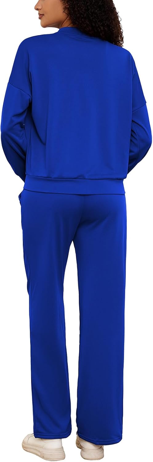 PINSV Women's 2 Piece Outfits Sweatsuits Full Zip Sweatshirts Wide Leg Sweatpant Set Tracksuit