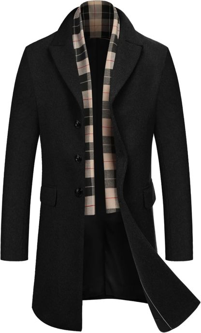 COOFANDY Men's Wool Blend coat with Detachable Scarf