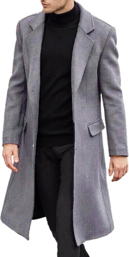 SOMTHRON Men's Casual Trench Coat Slim Fit Notched Collar Long Jacket Overcoat Single Breasted Pea Coat wih Pockets