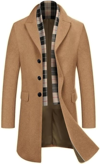 COOFANDY Men's Wool Blend coat with Detachable Scarf