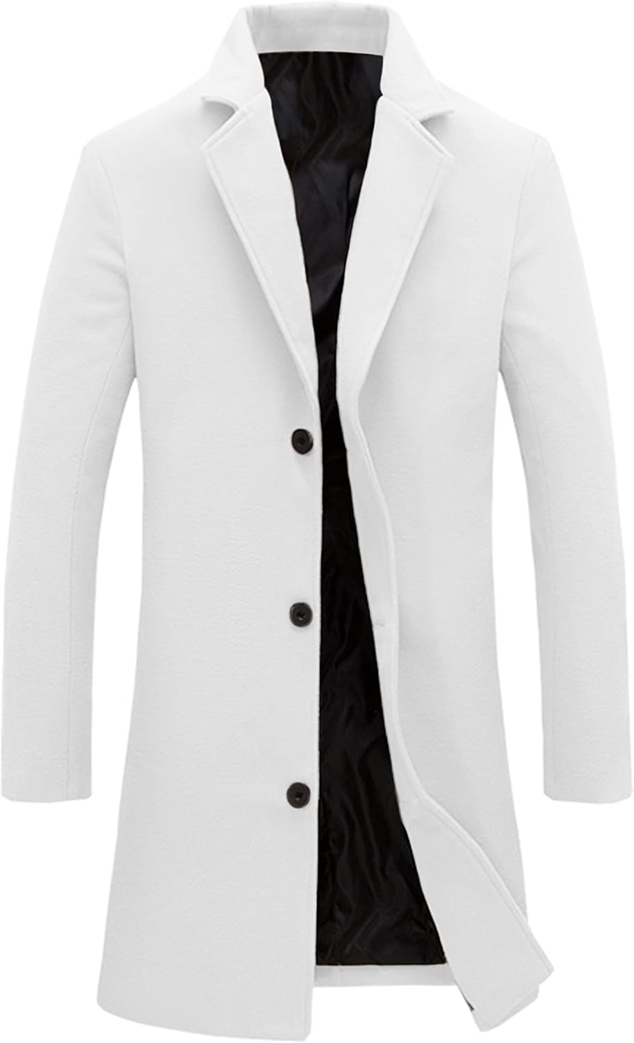 Mens Black Trench Coat Notched Lapel Single Breasted Long Peacoat Overcoat