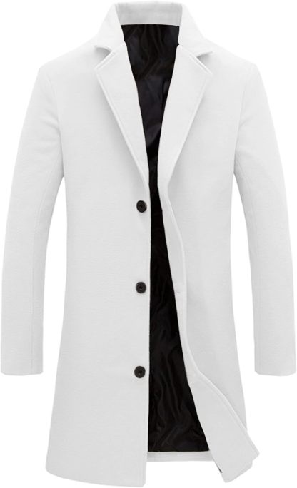 Mens Black Trench Coat Notched Lapel Single Breasted Long Peacoat Overcoat