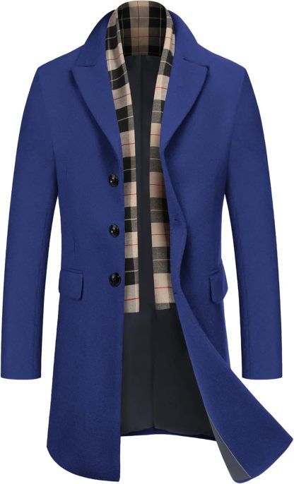 COOFANDY Men's Wool Blend coat with Detachable Scarf