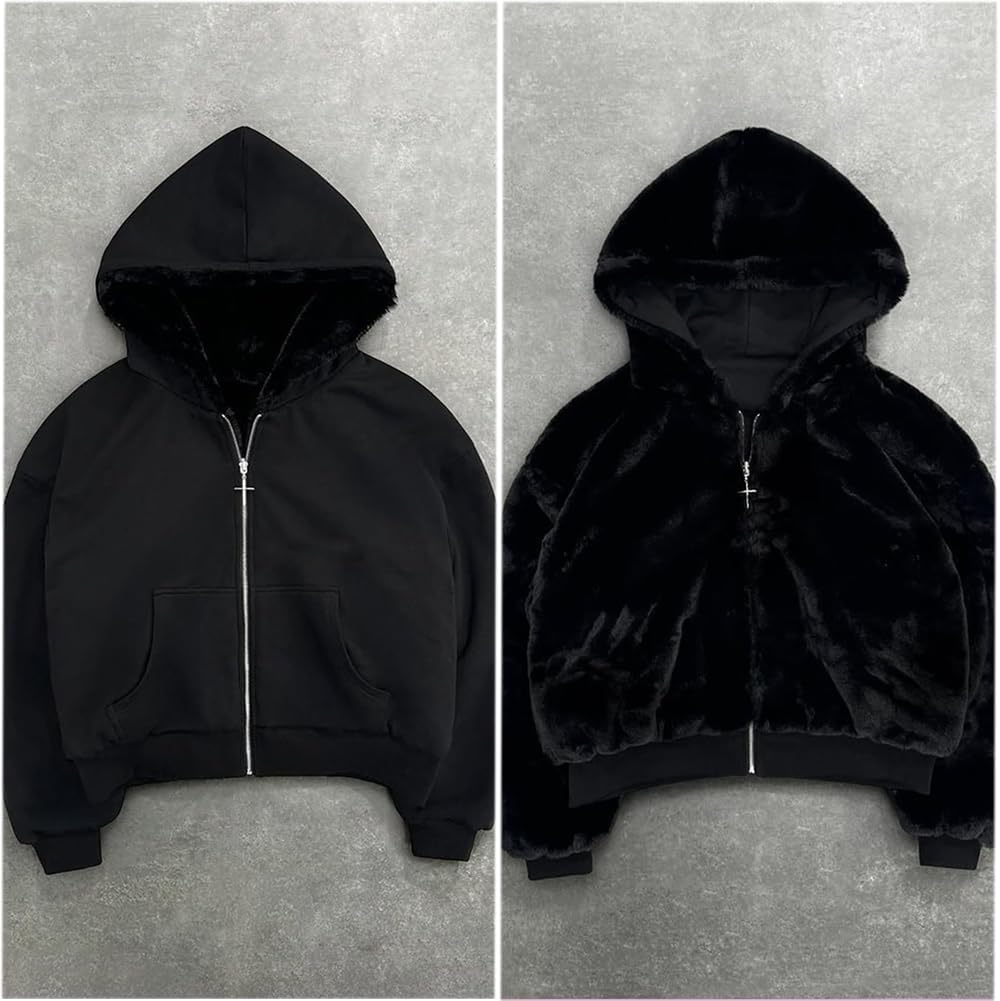 Reversible Zip up Hoodie Vintage Leopard Print Jacket  Baggy Long Sleeve Hoodie with Pocket