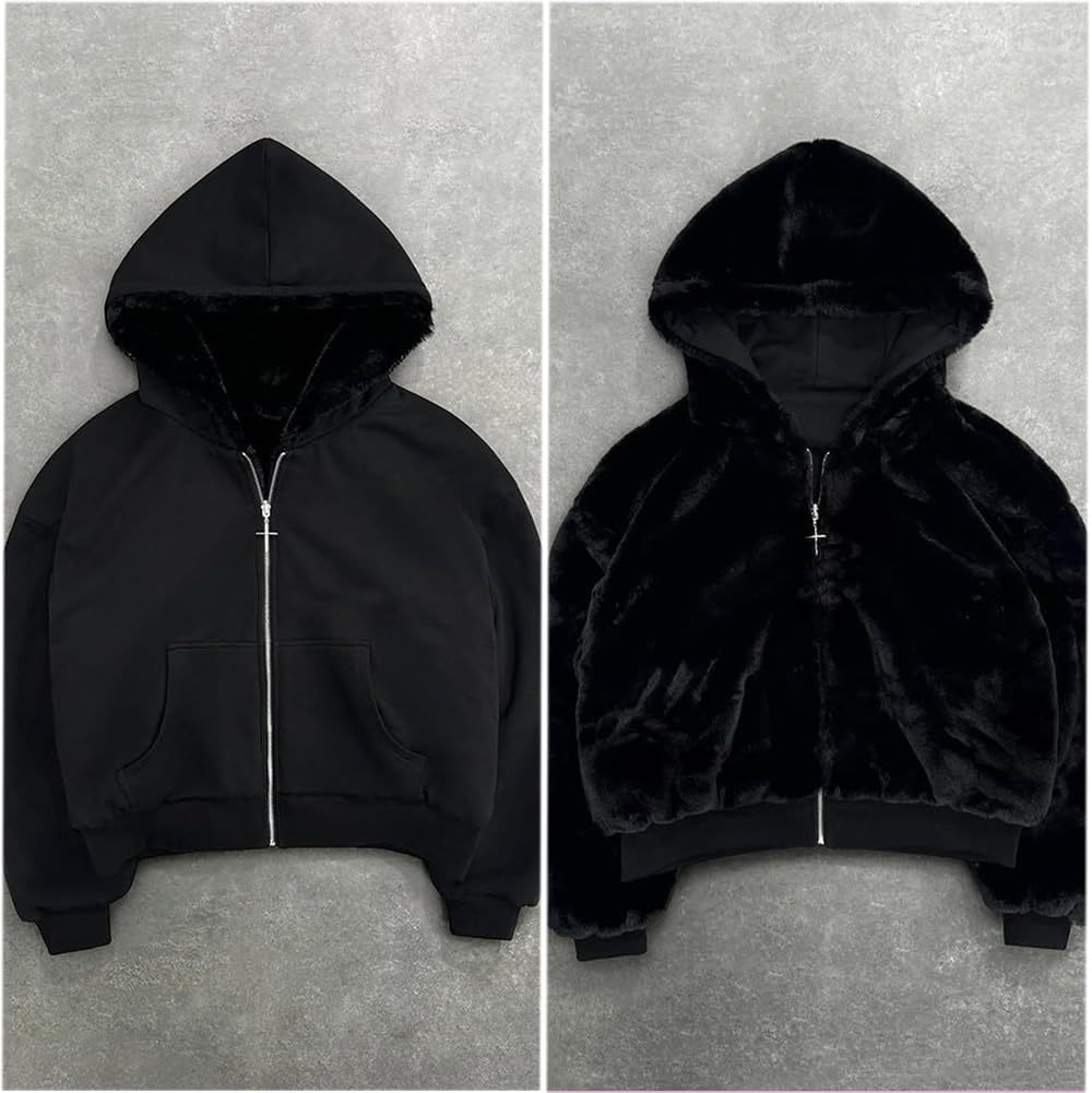 Reversible Zip up Hoodie Vintage Leopard Print Jacket  Baggy Long Sleeve Hoodie with Pocket