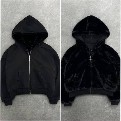 Reversible Zip up Hoodie Vintage Leopard Print Jacket  Baggy Long Sleeve Hoodie with Pocket