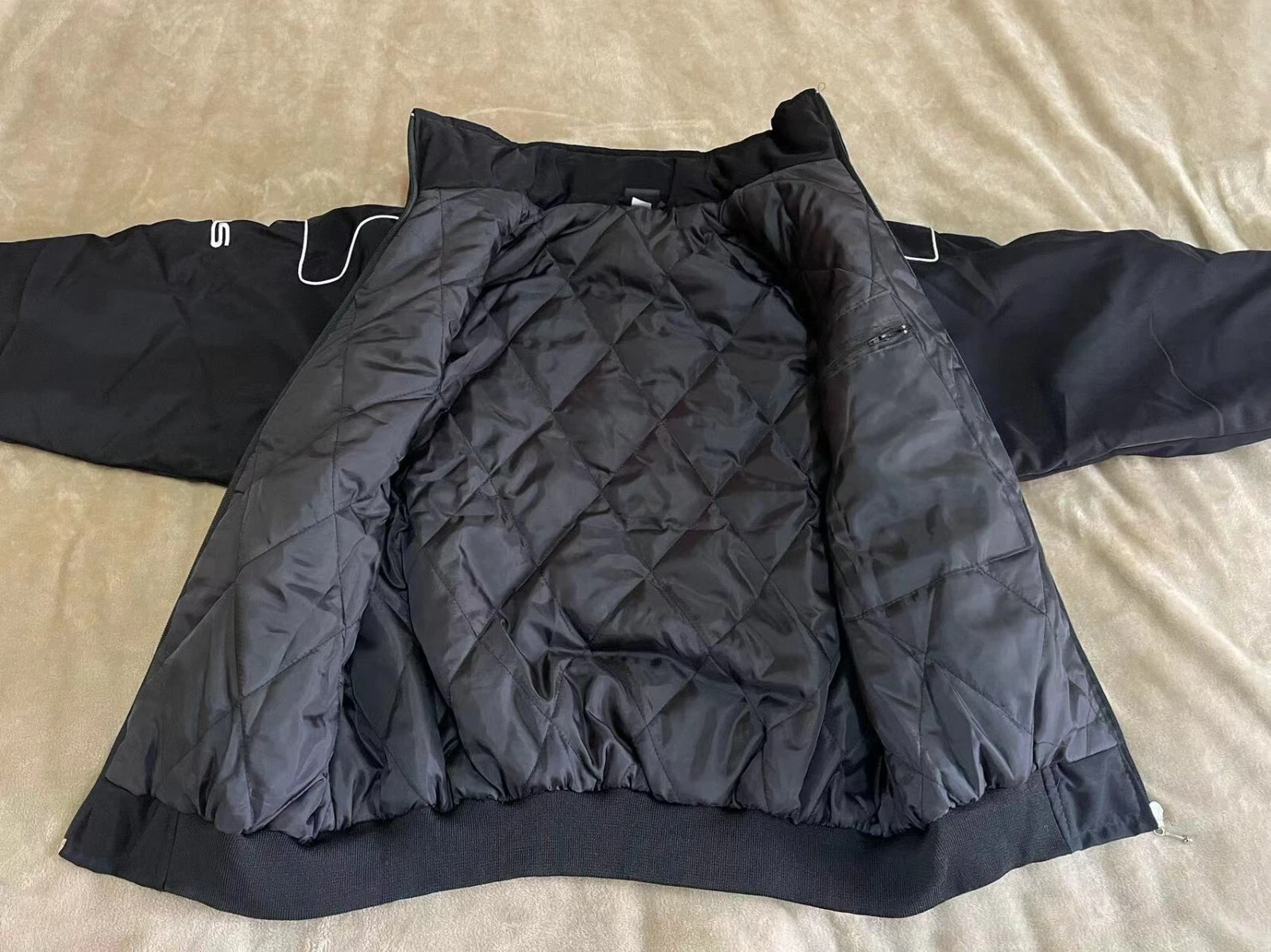 Unisex Adult Racing Black Jacket Embroidered Patches Cotton Padded Lexus 