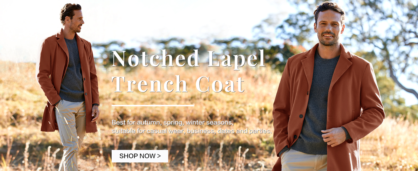 wool blends trench coat for men