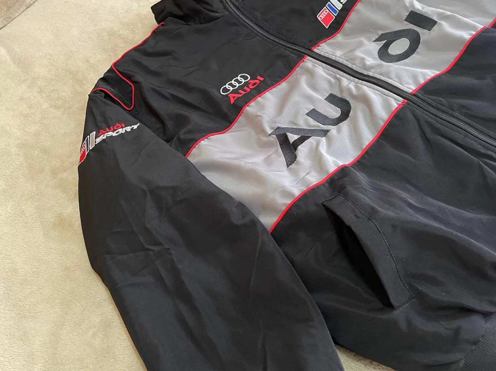 Unisex Adult F1 Racing Jacket, Audi Jacket Black,Ebroidered Cotton Padded 