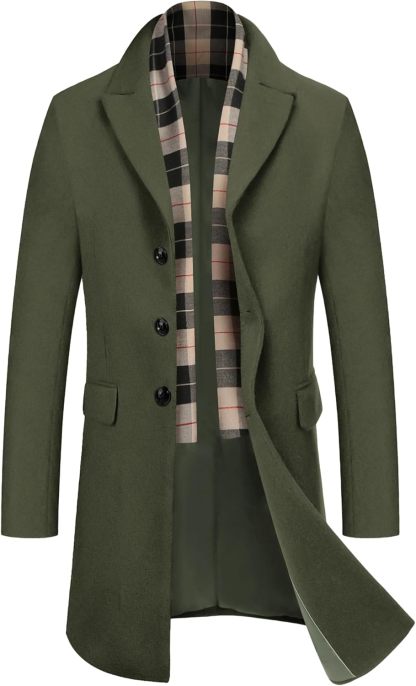 COOFANDY Men's Wool Blend coat with Detachable Scarf