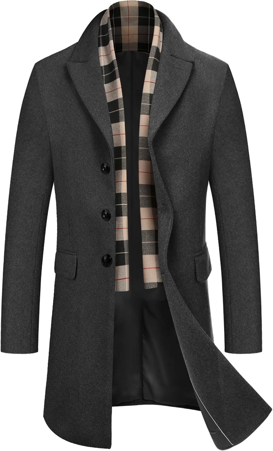 COOFANDY Men's Wool Blend coat with Detachable Scarf