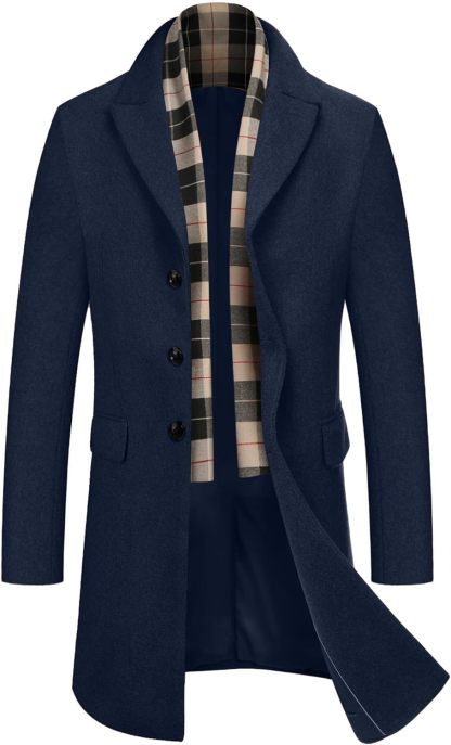 COOFANDY Men's Wool Blend coat with Detachable Scarf
