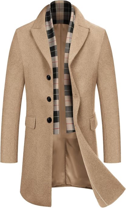 COOFANDY Men's Wool Blend coat with Detachable Scarf