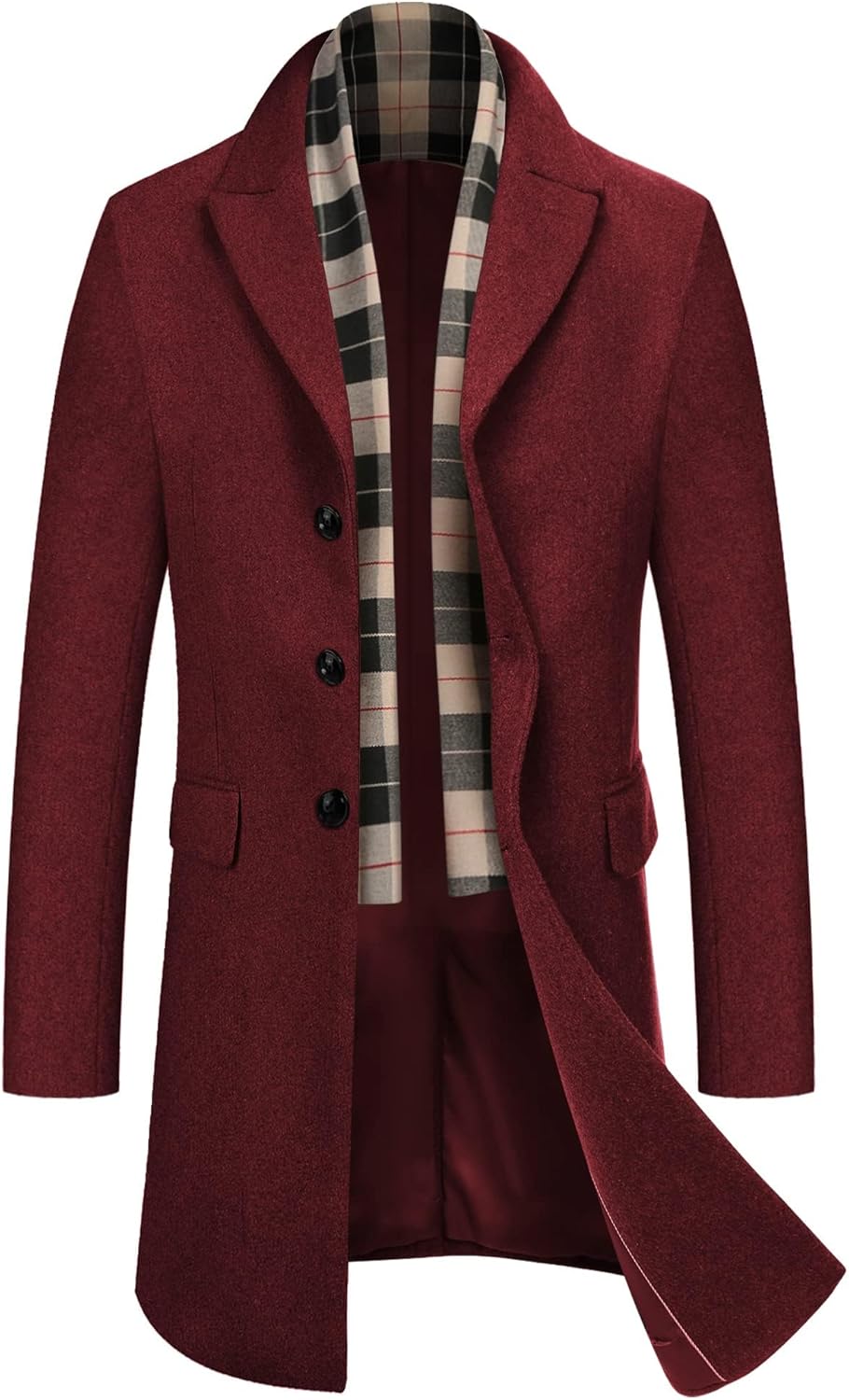 COOFANDY Men's Wool Blend coat with Detachable Scarf
