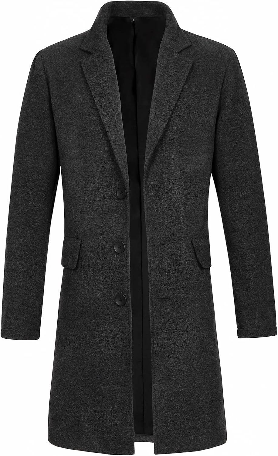 Lisskolo Men's Classic Wool Trench Overcoat Single Breasted Mid Long Wool Blend Top Pea Coats Jackets