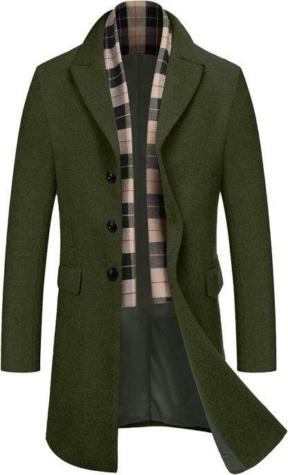 COOFANDY Men's Wool Blend coat with Detachable Scarf