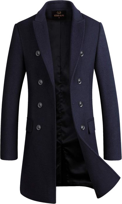 Men's Premium Wool Blend Double Breasted Long Pea Coat