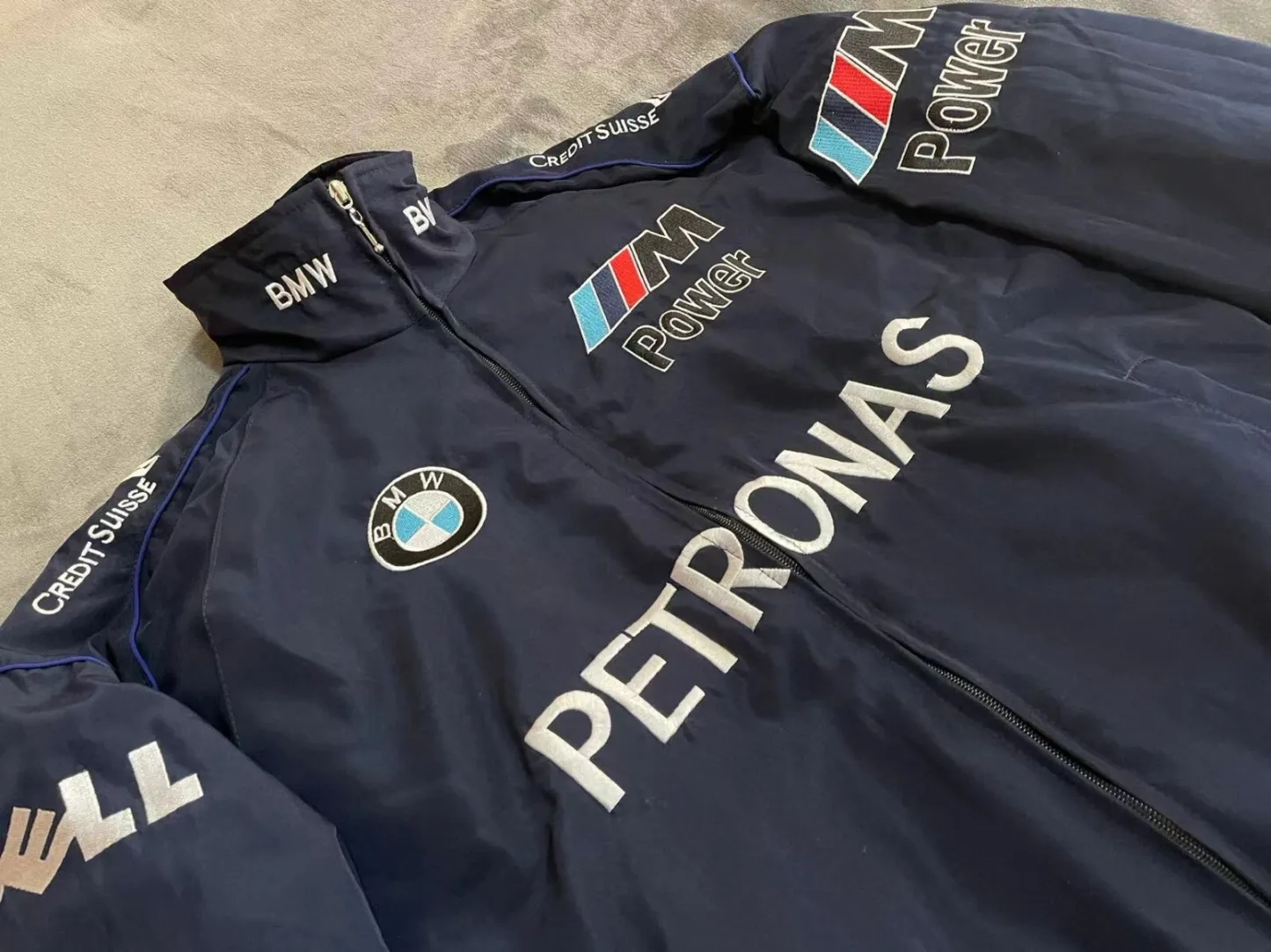 Unisex Adult BMW Jacket Navy Ebroidered Cotton Padded F 1 Racing Jacket