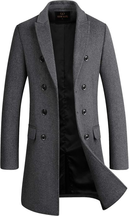 Men's Premium Wool Blend Double Breasted Long Pea Coat
