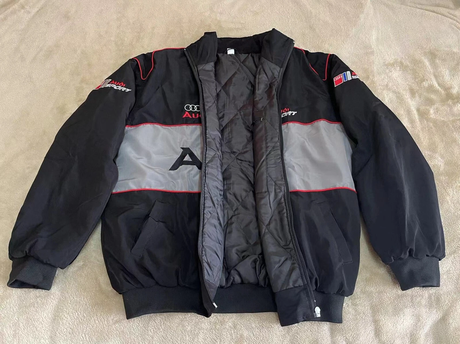 Unisex Adult F1 Racing Jacket, Audi Jacket Black,Ebroidered Cotton Padded 