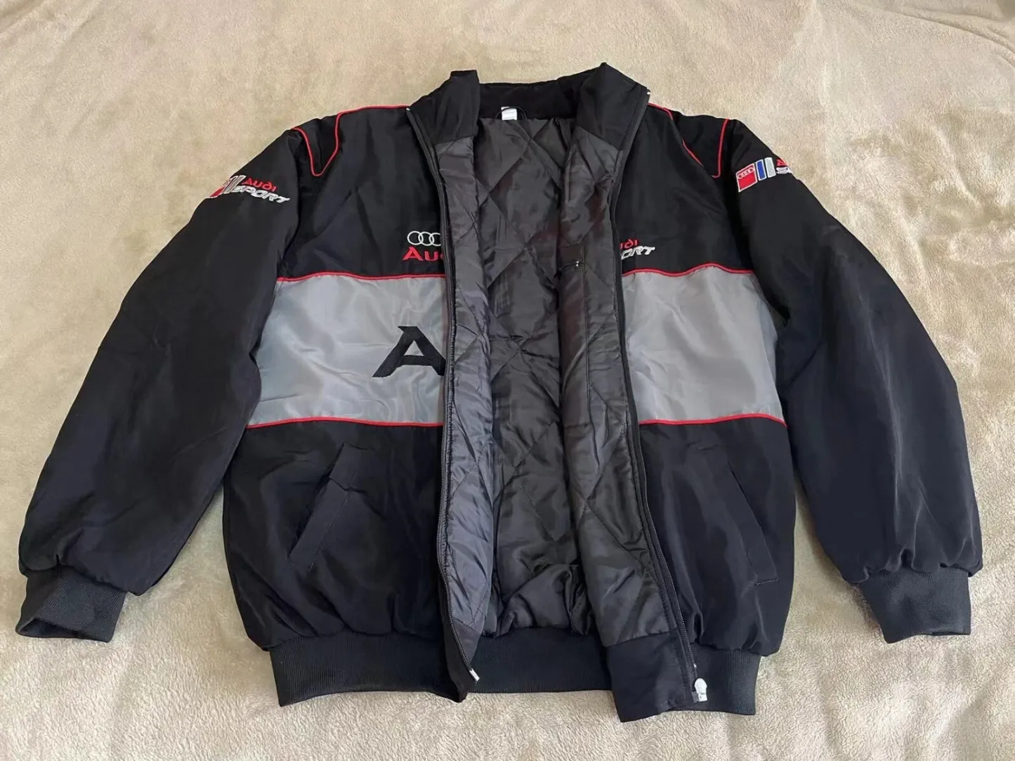 Unisex Adult F1 Racing Jacket, Audi Jacket Black,Ebroidered Cotton Padded 