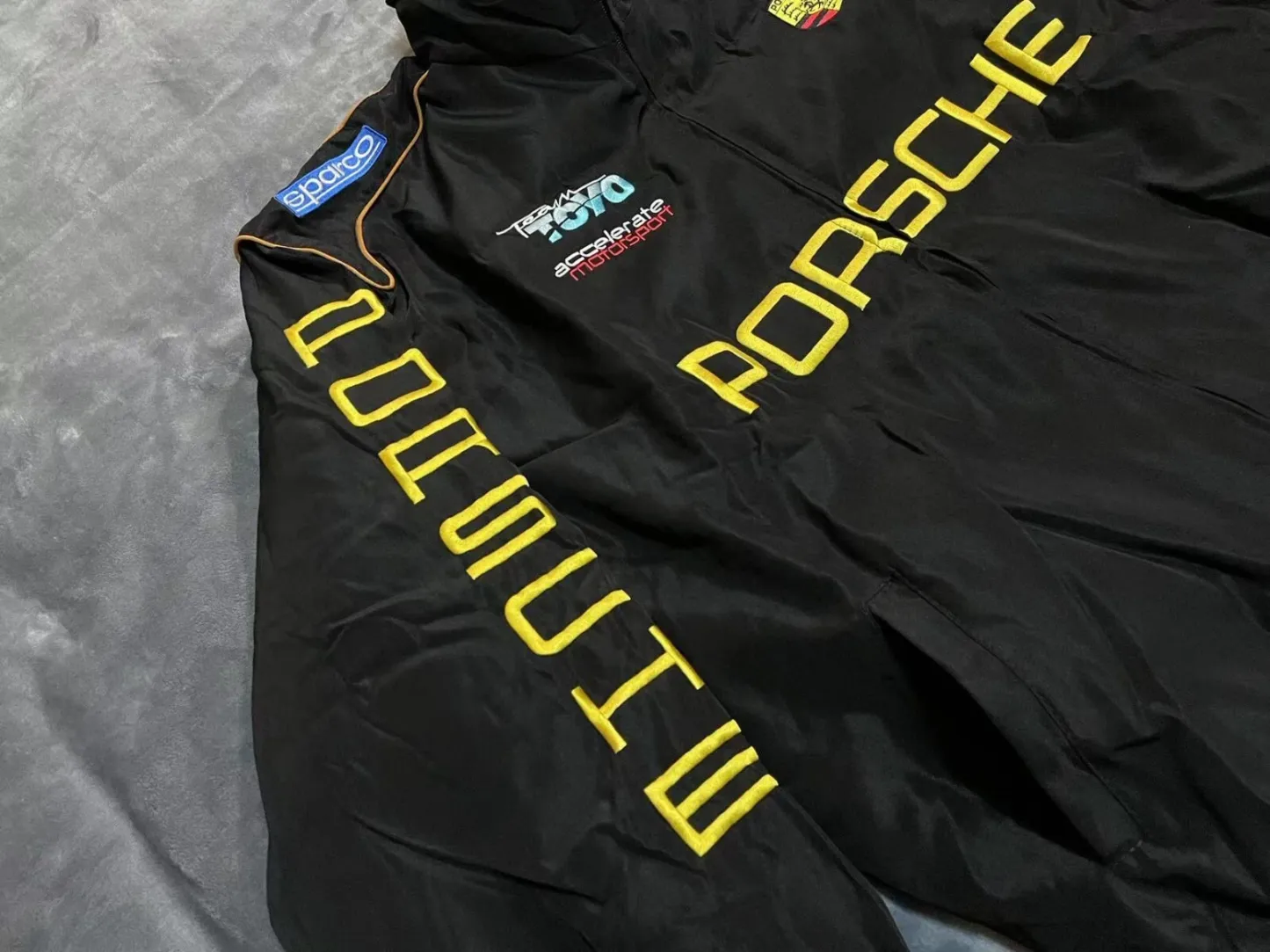 Unisex Adult Jacket Black Ebroidered Cotton Padded F 1 Racing Jacket