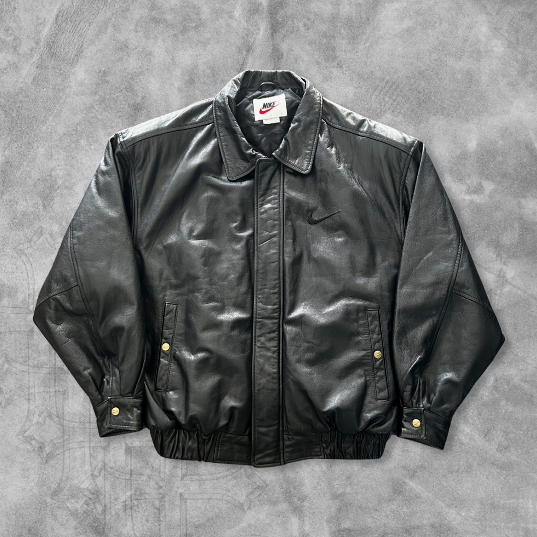 Black Nike Leather Jacket 1990s