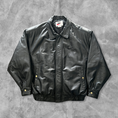 Black Nike Leather Jacket 1990s